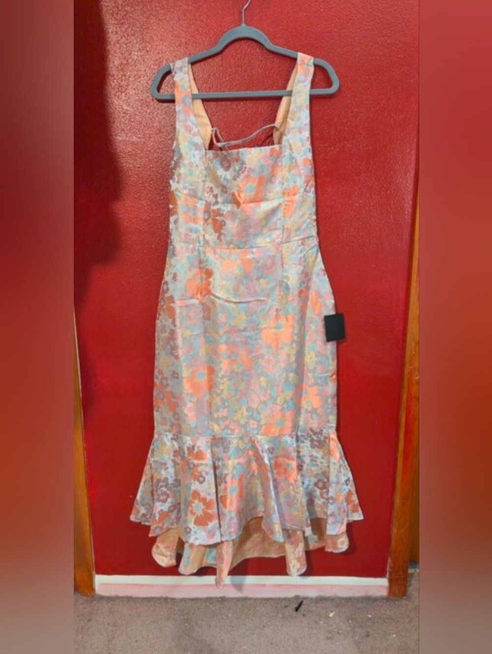 Lulu's Pastel Floral Satin Mermaid Dress in Pink and Peach - Picture 6 of 6